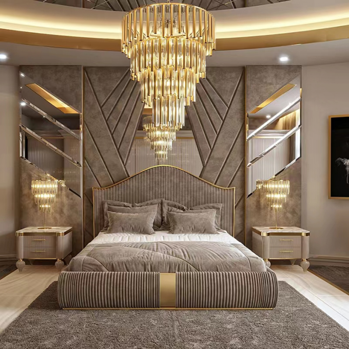 Customized King Size Bedroom Furniture Leather Solid Wood Bed 1
