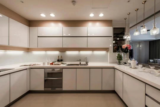 Modern Wooden Open Hotel Kitchen Cabinets Sets Quartz Counter 1