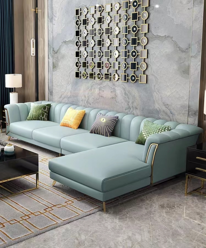 Luxury Nordic  Cloth Corner Sofa Hotel Home Modern L Shaped 4