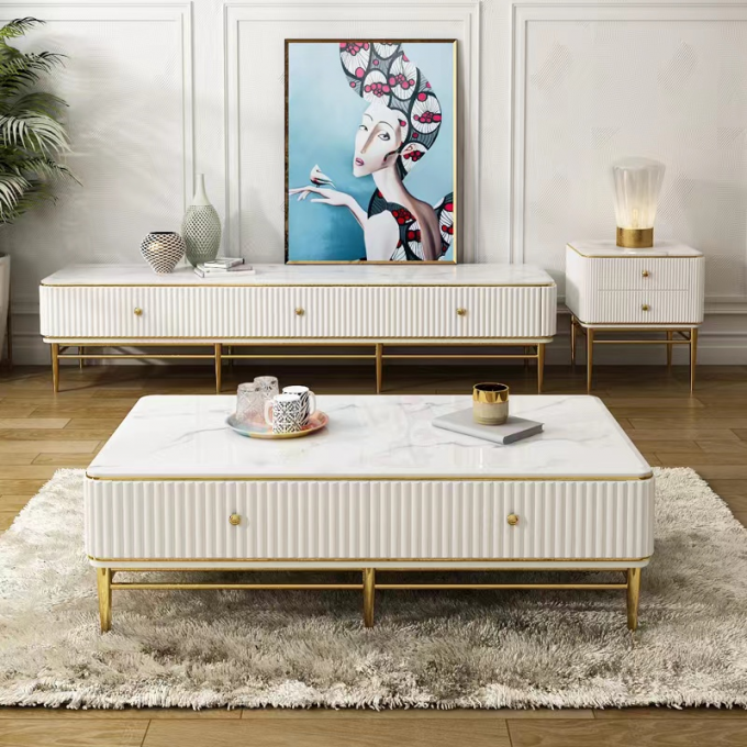Modern Marble Sideboard Cabinet Stainless Steel Paint Customization 3
