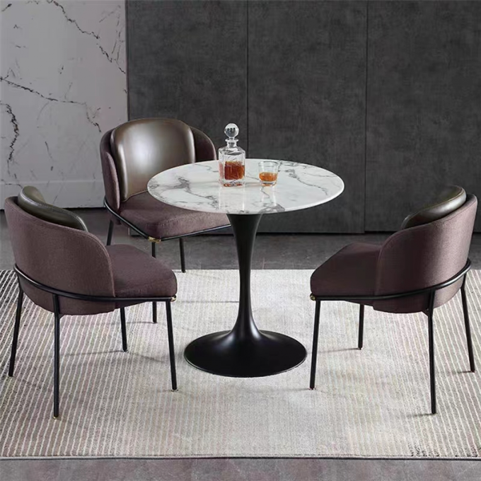 Italian Rock Plate Iron Art Round Hotel Coffee Table Set 2