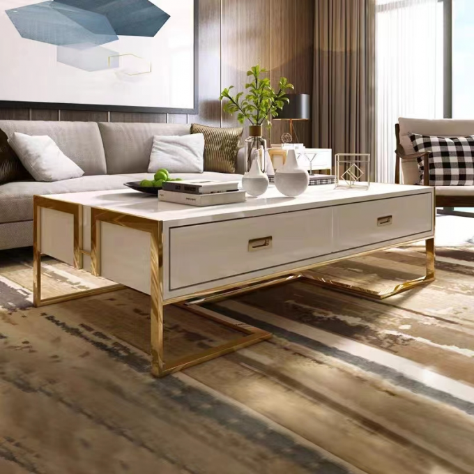 Modern Light Luxury Stainless Steel Lacquer Dressing Table TV Cabinet Combination 0