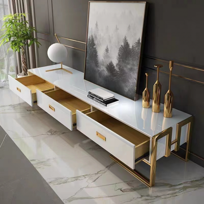 Modern Light Luxury Stainless Steel Lacquer Dressing Table TV Cabinet Combination 1