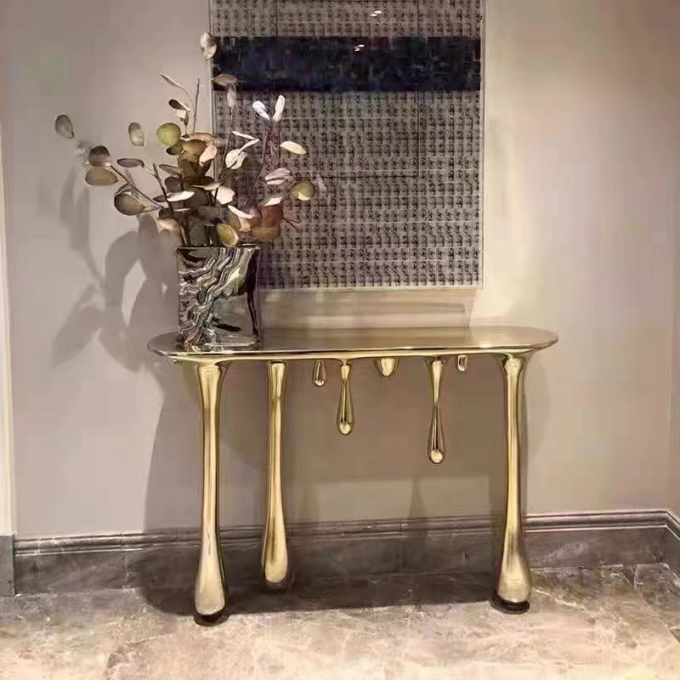 Upholstery Stainless Steel Lobby Golden Coffee Table Anti Rust 0