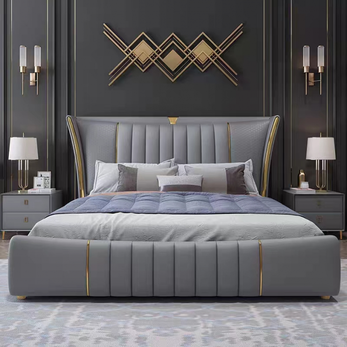 Custom Hotel Bedroom Furniture Royal Velvet Fabric King Size Bed 0