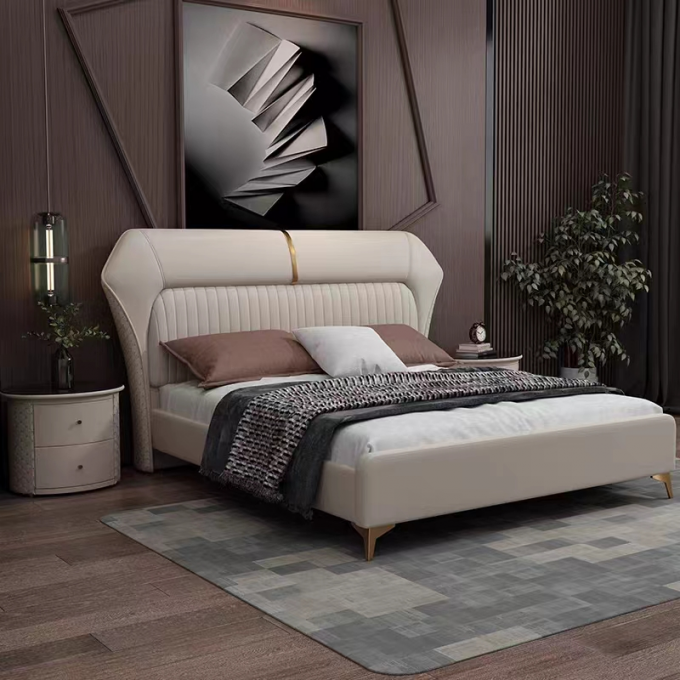 Custom Hotel Bedroom Furniture Royal Velvet Fabric King Size Bed 2