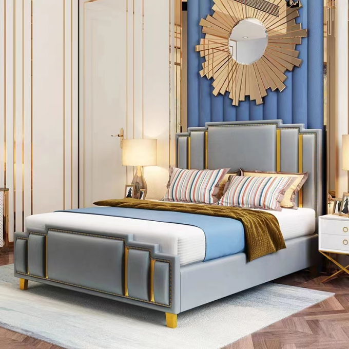 Upholstered Hotel Bedroom Furniture Hydraulic Lift Up Storage Leather Bed 4