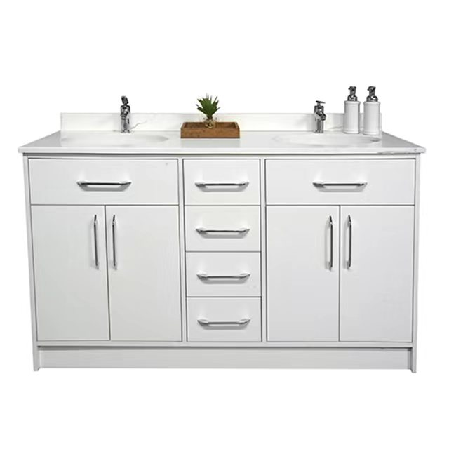 White 60 Inch Hotel Room Cabinets Double Sink Floor Mounted Cabinets Custom 2