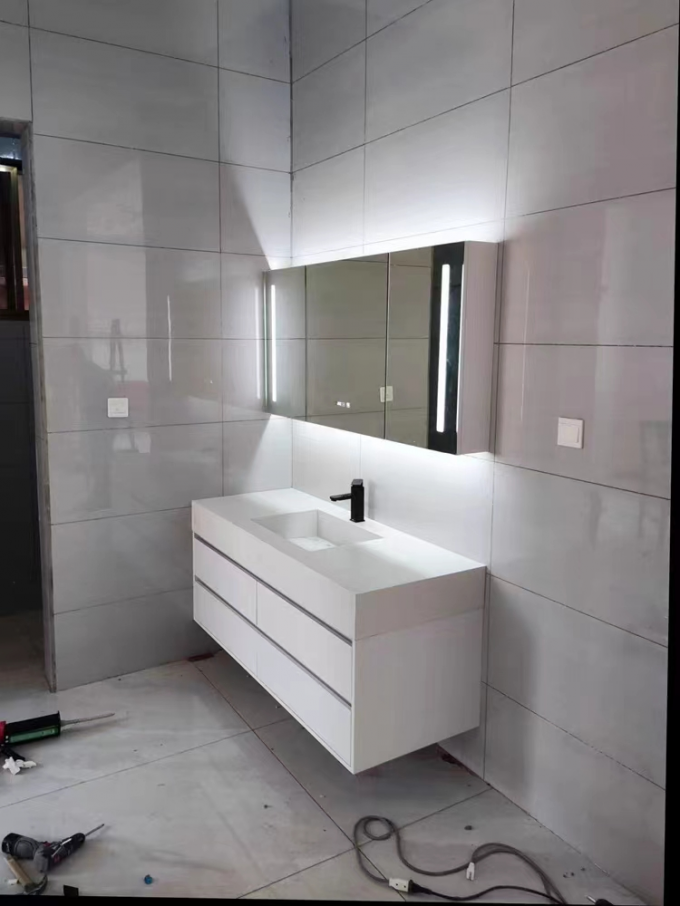 Modern Hotel Room Cabinets Rock Plate Wash Basin Integrated Bathroom Units 0