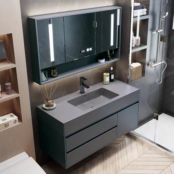 Modern Hotel Room Cabinets Rock Plate Wash Basin Integrated Bathroom Units 4