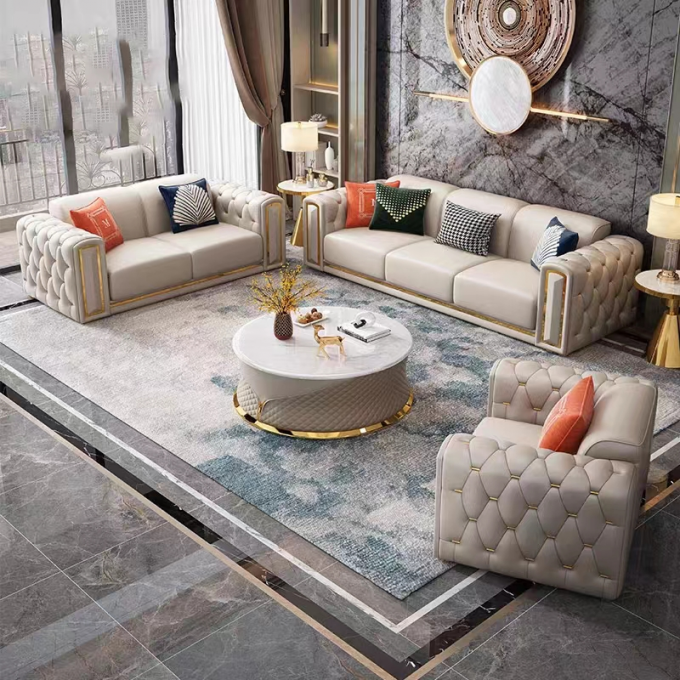 Light Leather Hotel Room Sofa Combination Modern Living Room Sofa 3
