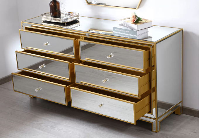 Custom Modern Luxury Display Cabinets With 6 Dawers Mirror Facet Dresser 1