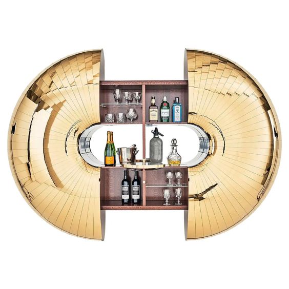 High-Tech Vacuum Electroplated Gold Wall Wine Cabinet Restaurant Villa Accent 4