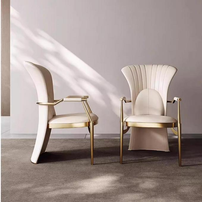 Light Luxury Premium Leather Chair Stainless Steel Modern Minimalist Dining Chair 0