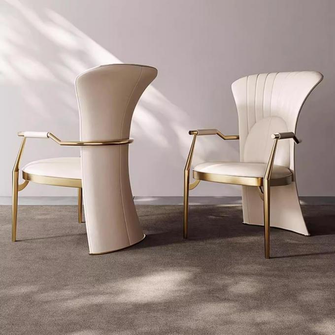 Light Luxury Premium Leather Chair Stainless Steel Modern Minimalist Dining Chair 1