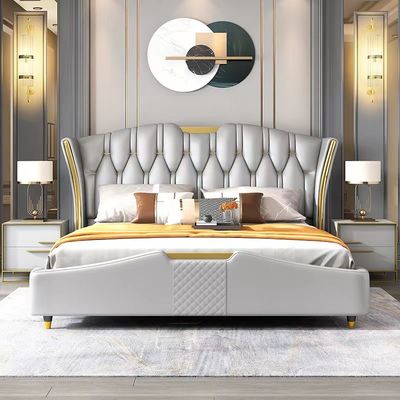 Good price Customized King Size Bedroom Furniture Leather Solid Wood Bed online