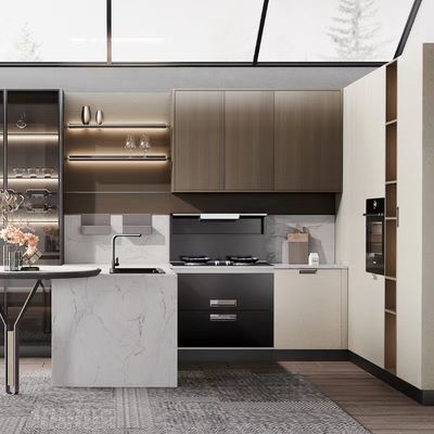 Good price Modern Wooden Open Hotel Kitchen Cabinets Sets Quartz Counter online