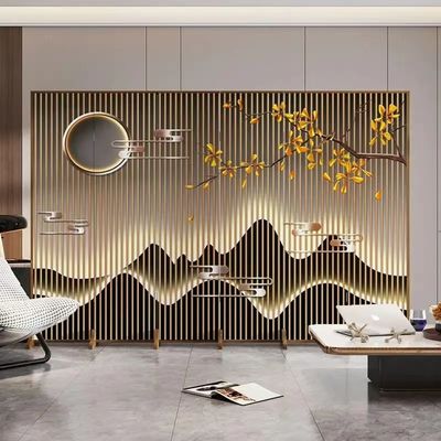 Good price Stainless Steel Screen Partition Wall Titanium Metal Hollowed Out Room Divider Screen online