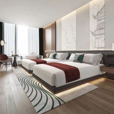 Good price Luxury Modern Hotel Bedroom Furniture Sets Walnut Veneer Bed E1 Plywood Customized online