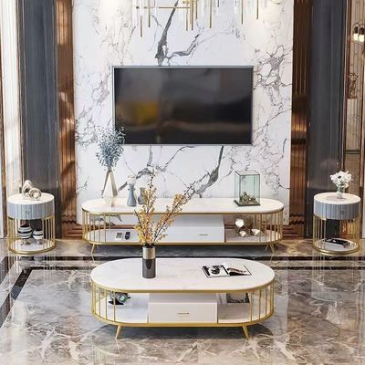 Good price Marble Oval Hotel Room Cabinets Hollowed Out Metal TV End Table Media Cabinet online
