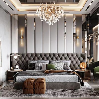 Good price 5 Star Hotel Bedroom Furniture Double Black Grid Solid Wood King Size Bed online