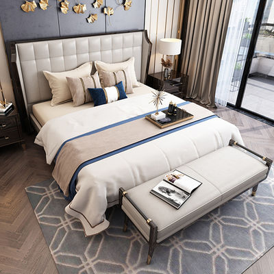 Good price Custom Hotel Bedroom Furniture Leather Solid Wood Bed Frame For Hotel Villa Home online