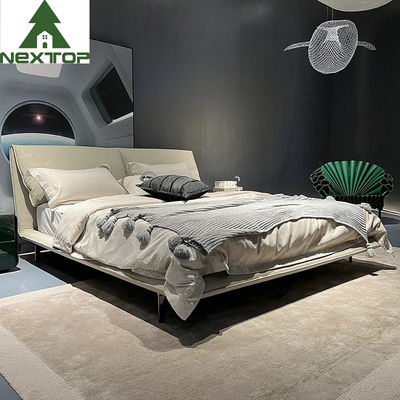Good price Stainless steel Upholstered Bedroom Sets Modern White Leather King Size Bed online