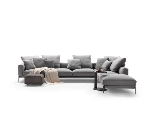 Good price Hotel Office L-Shape Corner Long Sofa High Quality Linen Black Iron Feet Sofa online