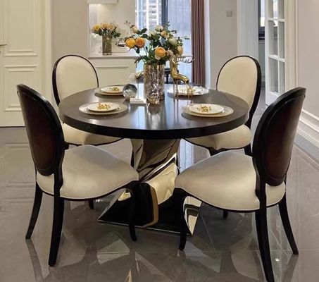 Buy High End Red Solid Wood Table Top Stainless Steel Base Round Dining Tableish online manufacture