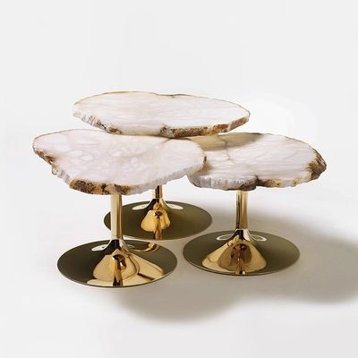 Buy SUS 304 Irregular Shaped Snowstone Coffee Table Set High End Metal Mirror Base online manufacture