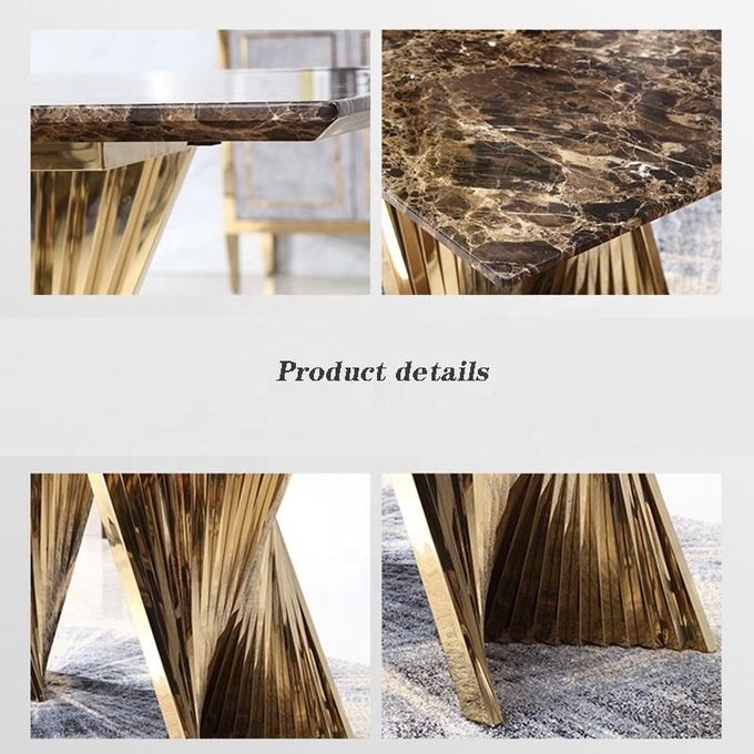 Premium Hotel Restaurant Furniture Modern Art Natural Marble Metal Base Dining Table 4