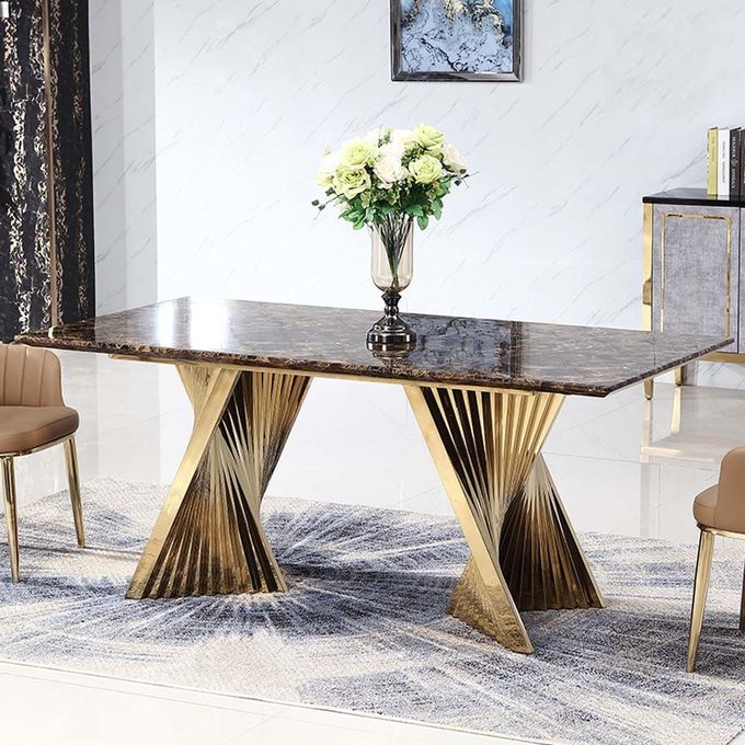 Premium Hotel Restaurant Furniture Modern Art Natural Marble Metal Base Dining Table 2