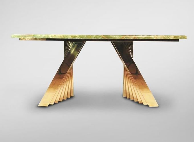 Premium Hotel Restaurant Furniture Modern Art Natural Marble Metal Base Dining Table 0