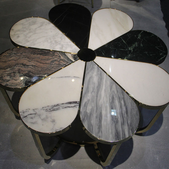 Nordic Flower Shape Hotel Lobby Furniture Metal Leisure Marble Tea Table 1