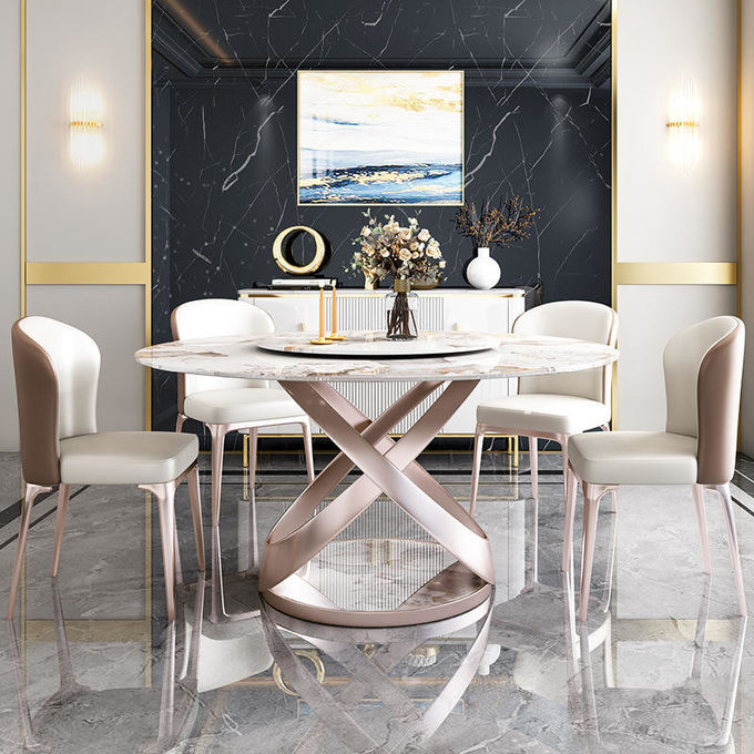 Light Luxury Modern Marble Round Table With Turntable Household Dining Table 0