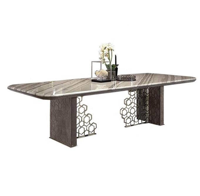 Italian Minimalist Custom Marble Dining Table Rectangular Stainless Steel 5