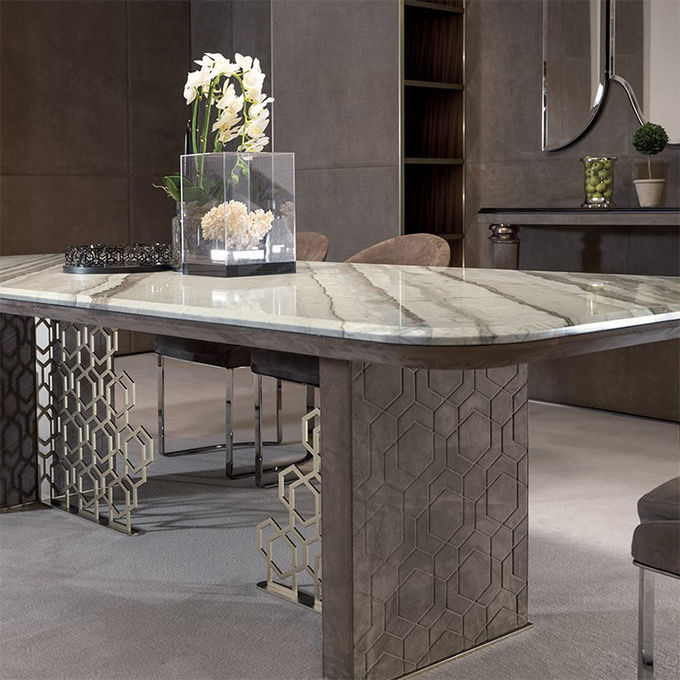 Italian Minimalist Custom Marble Dining Table Rectangular Stainless Steel 1