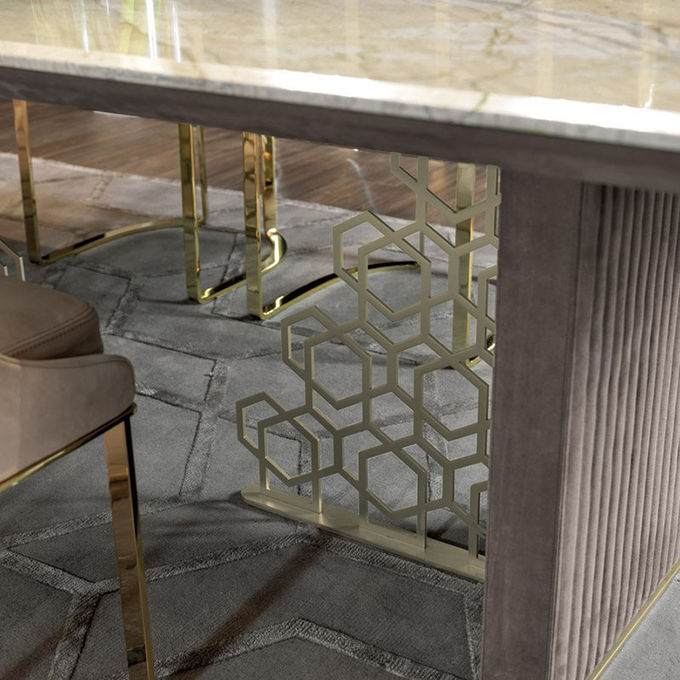 Italian Minimalist Custom Marble Dining Table Rectangular Stainless Steel 0