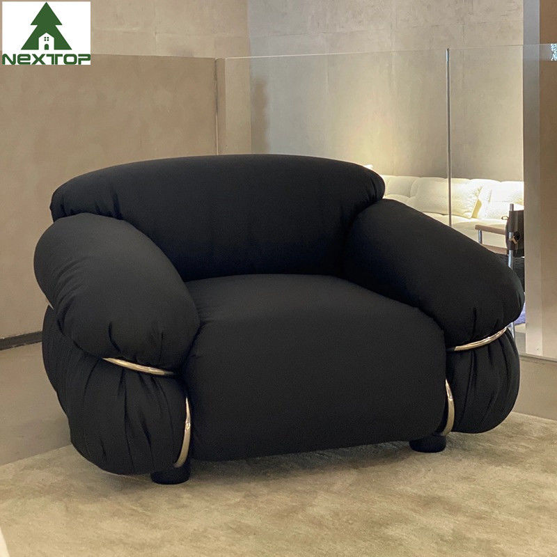 OEM Hotel Bedroom Furniture Fabric Single Black Sofa Chair Puffy Exterior Villa Living Room