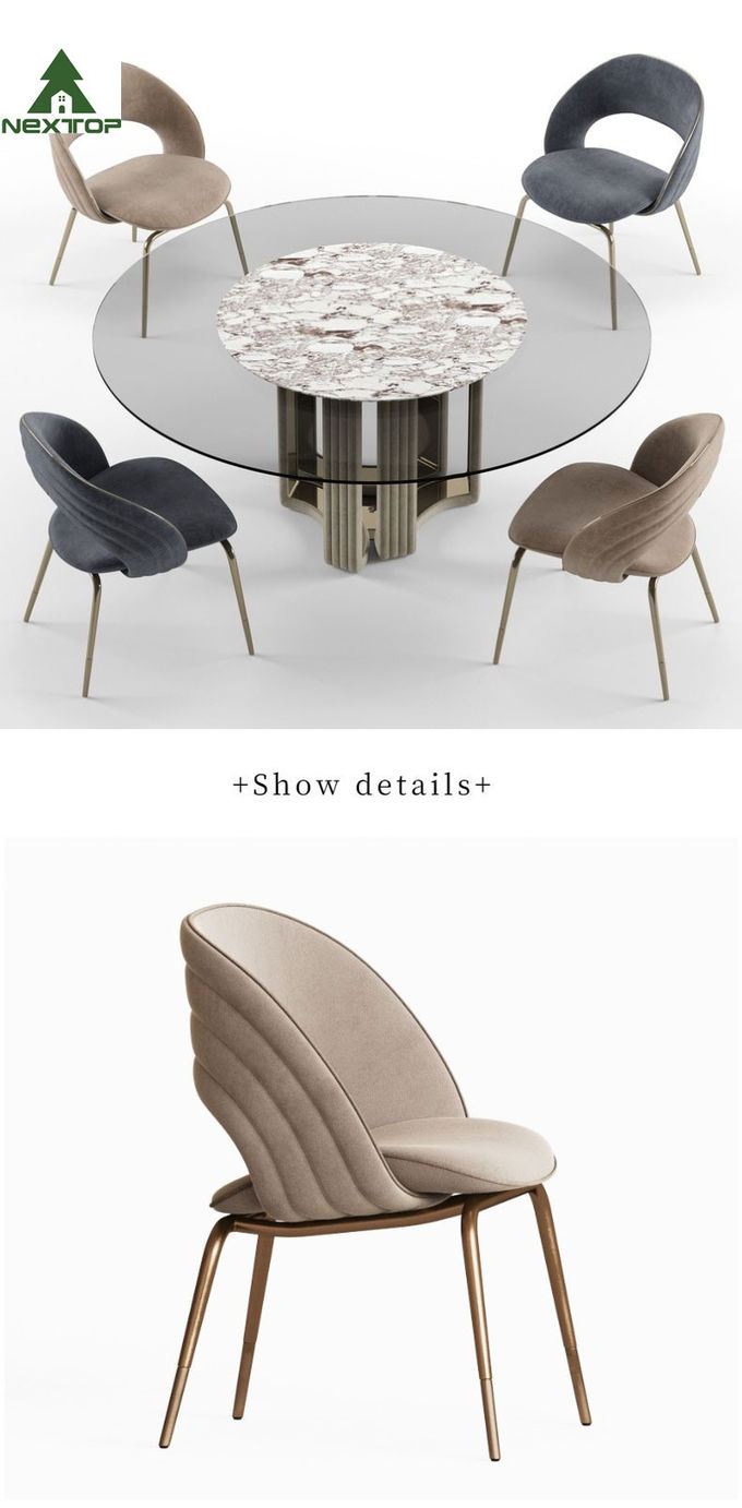 Modern Luxury Deluxe Gold Metal Fabric Single Chair Hotel Banquet Restaurant 3