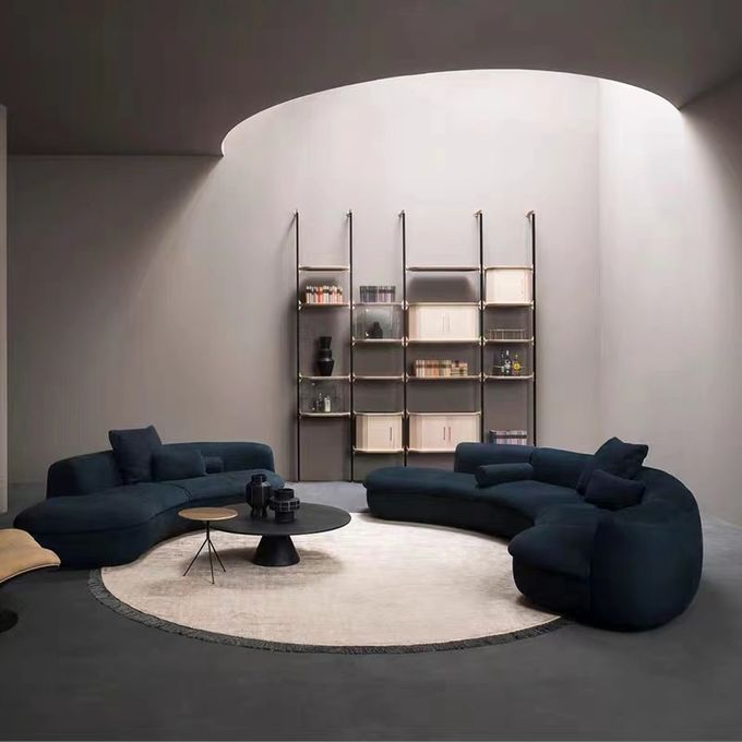 Blue Curved Sectional Sofa Fabric U Shape Lobby Reception Set Furniture 2