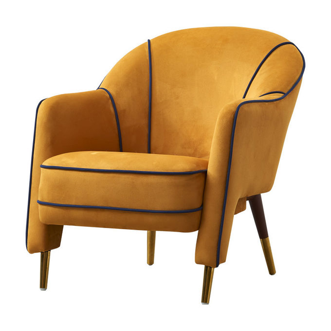 European Hotel Lobby Furniture Retro Single Armchair Metal Frosted Velvet Lazy Sofa Chair 4