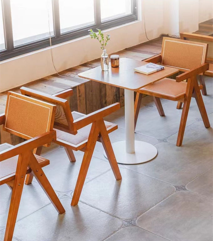 Restaurant Coffee Shop Bistro Commercial Furniture Ash Solid Wooden Dining Set 3