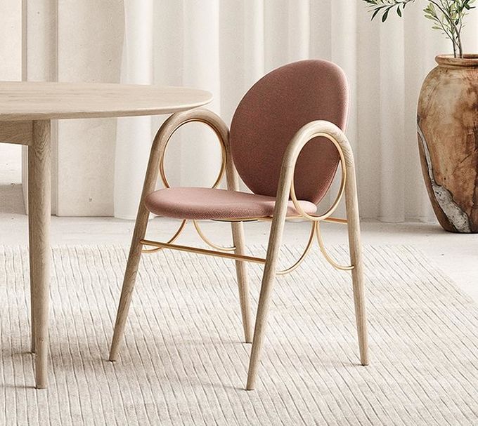 Customized Size Hotel Restaurant Furniture  Metal Solid Wood Fabric Dining Chair 1