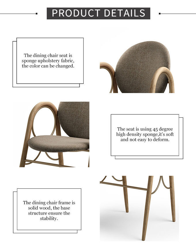 Customized Size Hotel Restaurant Furniture  Metal Solid Wood Fabric Dining Chair 0