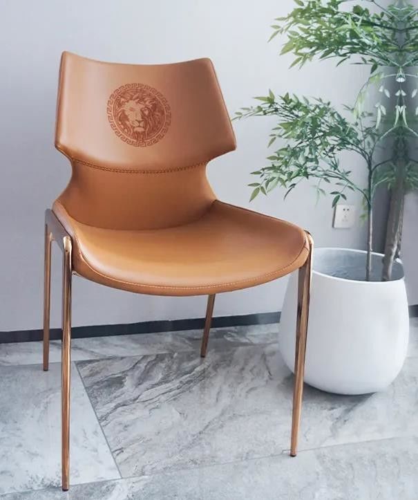 Italian Minimalist Hotel Restaurant Furniture Comfortable Backrest Metal Leather Dining Chair 2
