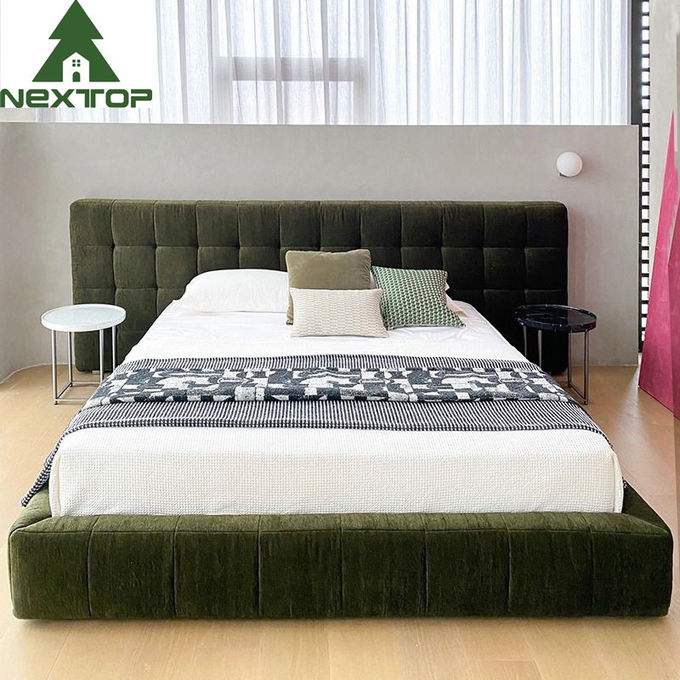 Modern Hotel Resort Bedroom Furniture Sets King Size Luxury Green Velvet Beds 0