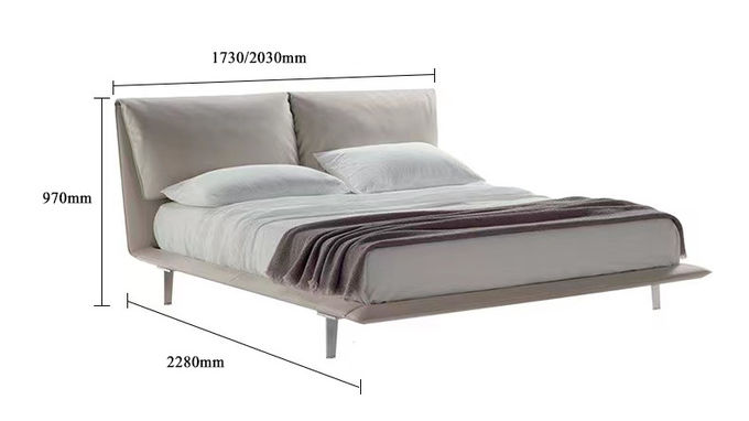 Stainless steel Upholstered Bedroom Sets Modern White Leather King Size Bed 2