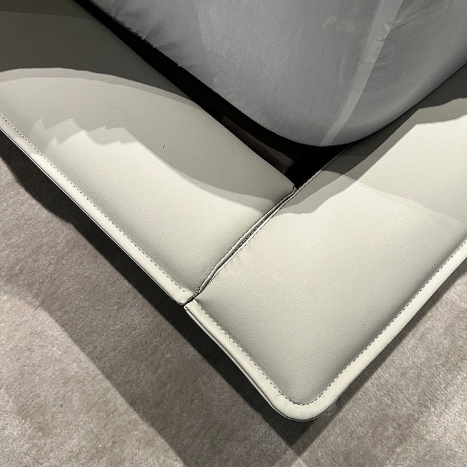 Stainless steel Upholstered Bedroom Sets Modern White Leather King Size Bed 1