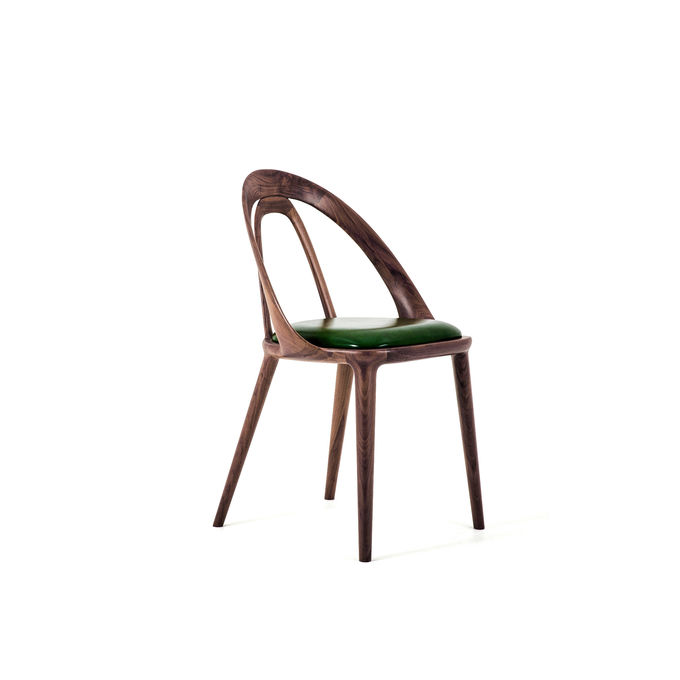Nordic Style Walnut Dining Chair Light Luxury Genuine Leather Solid Black 2